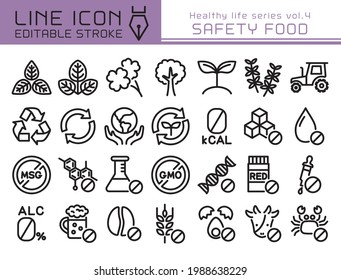 Safety food vector icon set. Editable line stroke.