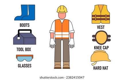 Colección de equipos de seguridad en el logotipo de construcción