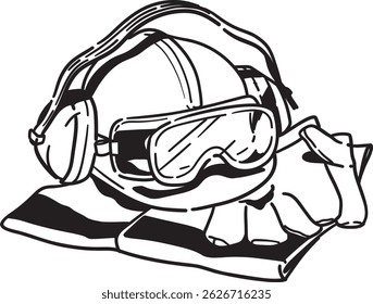 Safety gear Safety helmet protective glasses Gloves Safety vest line drawing
