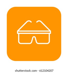 Safety glasses flat line icon, linear vector sign on colorful rounded square button isolated on white. Symbol, logo illustration. Flat design, pixel perfect