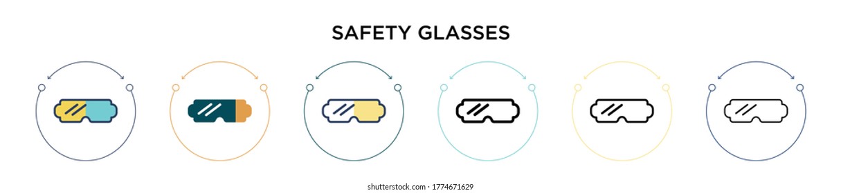Safety glasses icon in filled, thin line, outline and stroke style. Vector illustration of two colored and black safety glasses vector icons designs can be used for mobile, ui, web