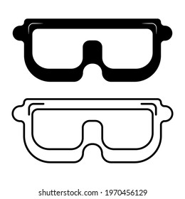 Safety glasses icon isolated in black on a white background. Hand drawn element, vector illustration.