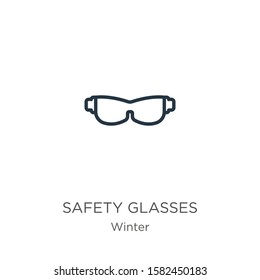 Safety glasses icon. Thin linear safety glasses outline icon isolated on white background from winter collection. Line vector sign, symbol for web and mobile