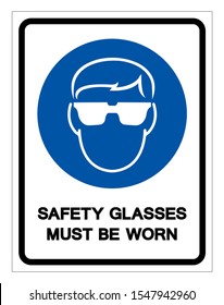 Safety Glasses Must Be Worn Symbol Sign, Vector Illustration, Isolated On White Background Label .EPS10