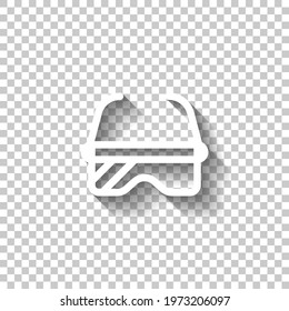 Safety glasses, protection for eyes, simple icon. White linear icon with editable stroke and shadow on transparent background