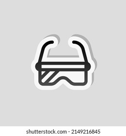 Safety glasses, protection for eyes, simple icon. Linear sticker, white border and simple shadow on gray background