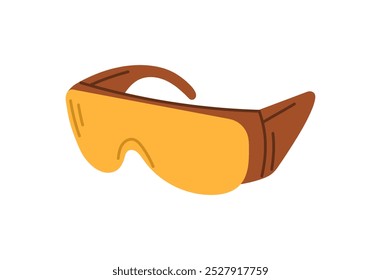 Safety glasses, protection yellow eyes glasses, industrial professional working accessory, personal protective equipment, protecting the eye from uv rays and radius flat vector illustration.