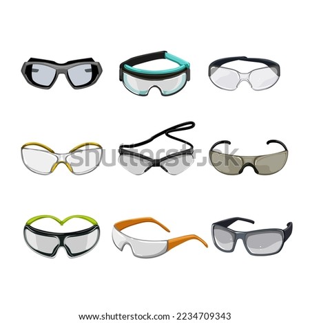 safety glasses set cartoon. protection work, googles industrial, construction equipment, eye safe, worker safety glasses vector illustration