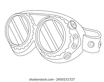 Gafas de seguridad en estilo steampunk - Vector de imagen lineal para colorear. Esquema. Gafas Steampunk con lentes redondas para un libro de colorear