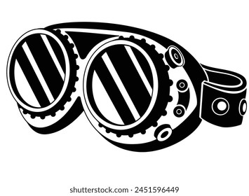 Gafas de seguridad en estilo steampunk - imagen de silueta de Vector para logotipo o pictograma. Gafas steampunk con lentes redondas para esténcil o signo