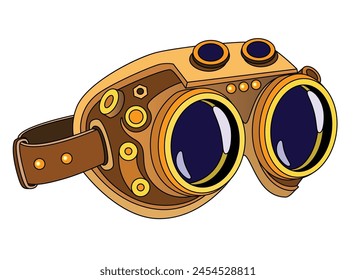 Gafas de seguridad en estilo steampunk - Vector a todo color Imagen. Gafas Steampunk con lentes redondas, gafas