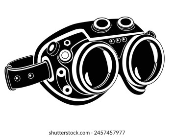 Gafas de seguridad en estilo steampunk - imagen de silueta de Vector para logotipo o pictograma. Gafas de seguridad Steampunk con lentes redondas para esténcil o signo