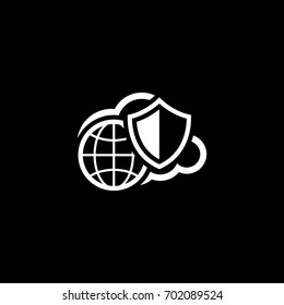 Safety Global Cloud Icon. Isolated Illustration. App Symbol or UI element. Globe with Cloud and Security Shield.