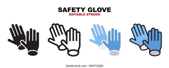 Juego de iconos del guante de seguridad con estilos diferentes. Iconos diseñados en color relleno, contorno, plano, glifo y línea. Actrazo editable y píxel perfecto. Se puede usar para web, móvil, ui y más.