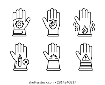 Safety Glove Line Icon Set for Industrial Protection and PPE