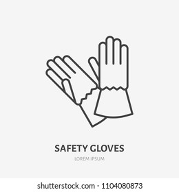 Safety gloves flat line icon. Protective work clothes sign. Thin linear logo for protection equipment store.