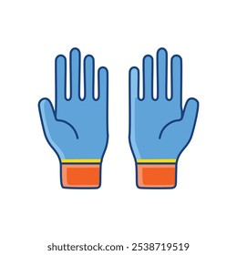 Icono de guantes de seguridad. Gráfico de ropa de protección; simboliza seguridad, limpieza y preparación.