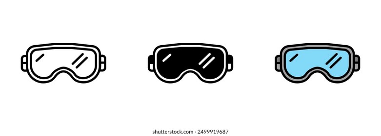 Icono de gafas de seguridad, gafas protectoras diseñadas para proteger los ojos de escombros, productos químicos o peligros en varios entornos industriales y de trabajo.