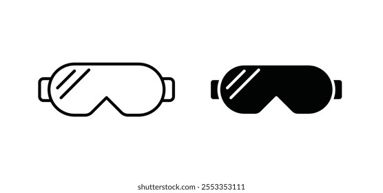 Safety goggles icons in black filled and outlined style