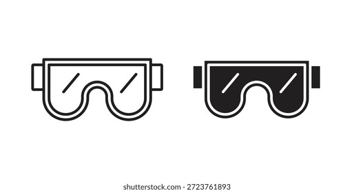 Iconos de las gafas de seguridad en línea llena, delgada, contorno y trazos