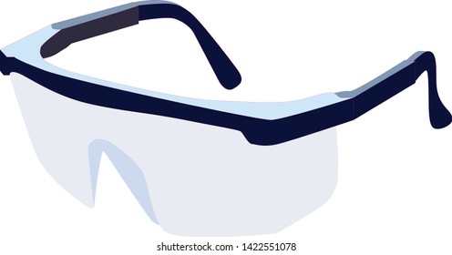 Gafas de seguridad aisladas sobre fondo blanco con patas de lentes azules, Equipo de protección ocular que debe usar en los peligros en su lugar de trabajo, Ilustración vectorial de estilo plano. - Vector