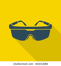 Safety goggles isolated on yellow background with a shadow underneath. Flat styled vector illustration.