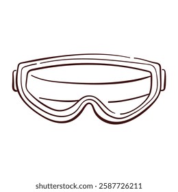 Safety Goggles logo for construction business in line art style. Hand drawn protective eyewear for shield eyes from debris, chemical or hazard in industrial environment isolated on a white background.