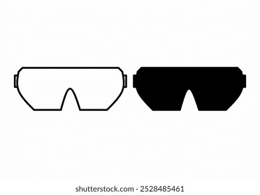 The safety goggles are shown in a sleek icon style, with a minimalist silhouette and outline against a white background, emphasizing protection and functionality in a recognizable design.