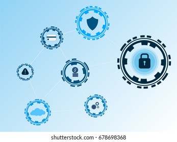 safety guard with circle protection for detect and prevent data with alert,money,credit card,cloud storage icon ,cyber security concept,illustration eps 10 