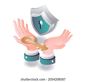 Safety in the hands in isometric illustration