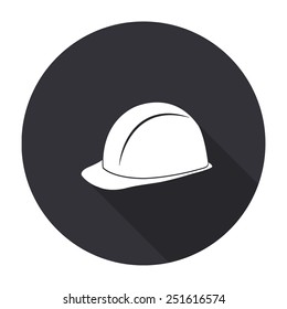 safety hard hat icon with long shadow - vector round button