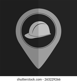 Safety hard hat vector icon - map pointer. Flat design