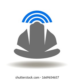 Vector de icono de señal WI-FI inalámbrico de Sombrero duro de seguridad. Logotipo de trabajo de protección de seguridad de los cascos en la industria inteligente. Símbolo moderno de protección de salud de los trabajadores.