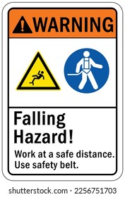 Safety harness, belt and lifeline sign and labels