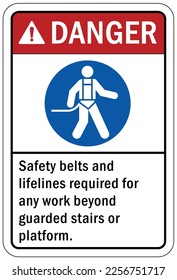 Safety harness, belt and lifeline sign and labels