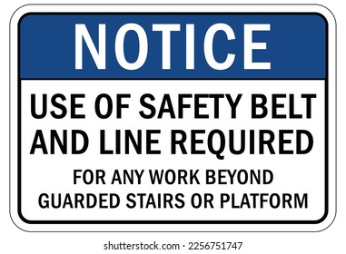 Safety harness, belt and lifeline sign and labels