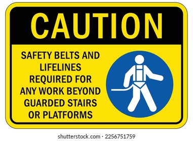 Safety harness, belt and lifeline sign and labels