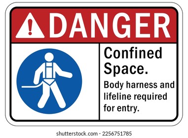 Safety harness, belt and lifeline sign and labels
