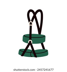 Safety harness, belt for works at height. Workers protection equipment, body PPE with straps, ropes. Protective climbing gear, accessory. Flat vector illustration isolated on white background