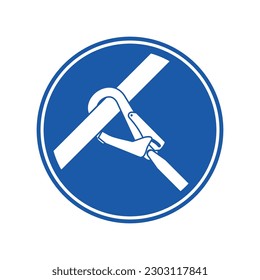 Safety harness hooked on the steel safety guardrail icon. Vector illustration of safety rules for working at high place.