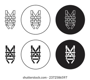 Safety harness icon set. height climb rope harne vector symbol in black filled and outlined style.