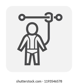 Safety Harness Vector Icon. That Uniform Or Tool With Rope Or Cable Is Personal Protective Equipment (PPE) For Wear To Work At Height Building To Protect, Safe Or Prevent Builder Person Fall, Injury.