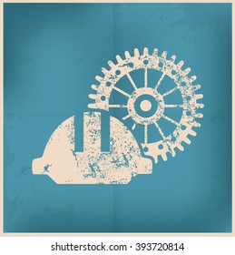 Safety hat,gear on old background,grunge vector