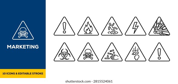 Safety Hazard Triangle Warning Signs and Cautionary Alert Symbols Flat Vector Illustration Icon Bundle Set High Resolution