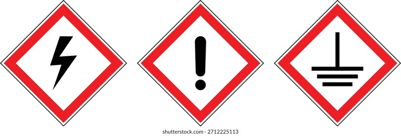 Señales de advertencia de peligro de seguridad Vector: señal de alto voltaje, peligro de puesta a tierra eléctrica, señal de advertencia de precaución general