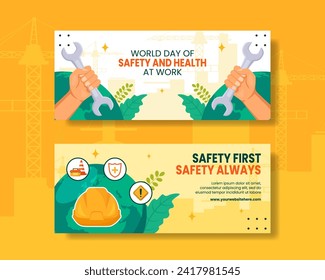 Safety and Health at Work Day Horizontal Banner Cartoon Templates Background Illustration