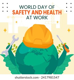 Safety and Health at Work Day Social Media Illustration Cartoon Hand Drawn Templates Background