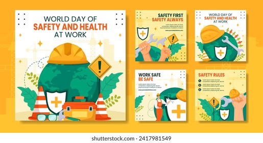 Safety and Health at Work Day Social Media Post Cartoon Templates Background Illustration