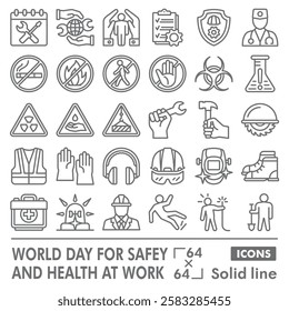 Safety and health at work symbols collection or sketches. world labor day theme icons in line style signs for web and app. Vector graphics isolated on white background