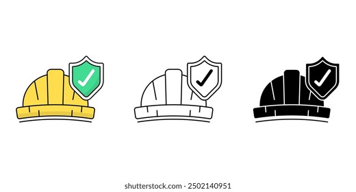Safety helmet and safety check icons set, shield and protection symbol isolated background, engineer, construction, Work and labor vector illustration.